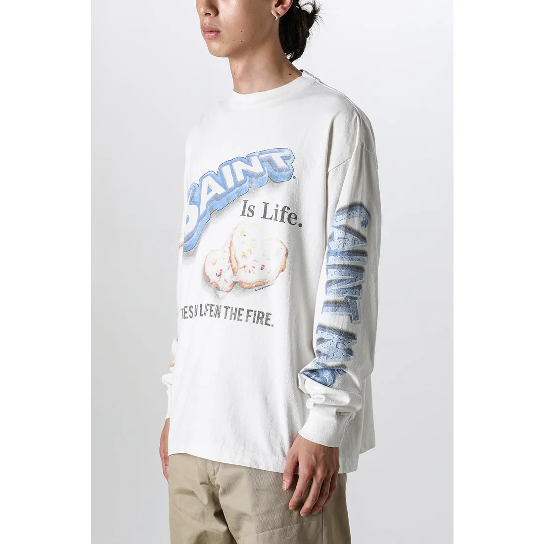 SAINT Mxxxxxx HEART COOKIES L/S TEE/WHT Love Oreo printed long sleeves Off-white S-XL Customized co-branded main mark/wash mark Correct version Ready-made garments washed and distressed VINTAGE feeling Top-notch printing technology Perfect restoration